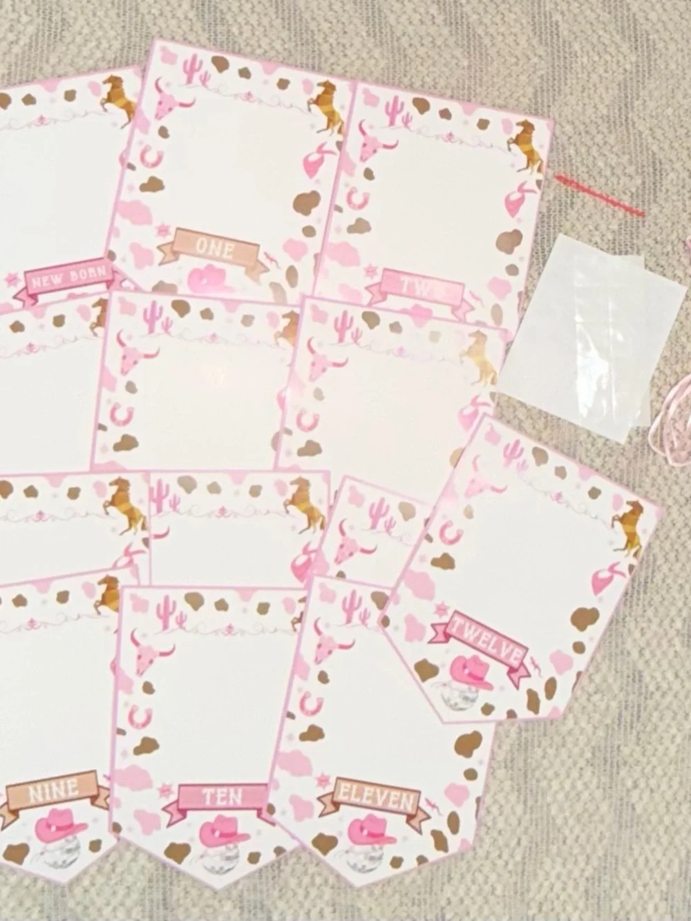 Baby Girl Monthly Milestone Photo Banner Newborn-12 Months Pink Cowgirl Western